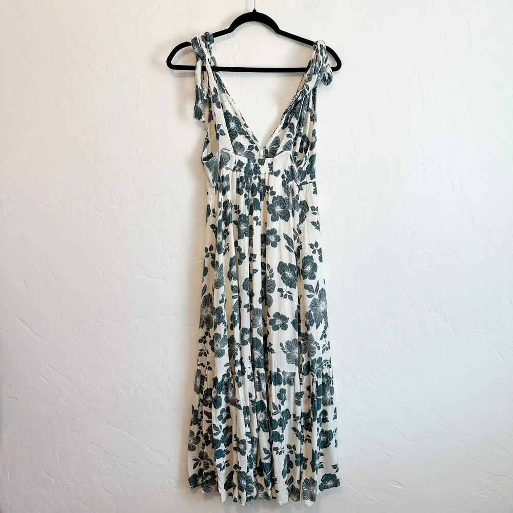 Abercrombie | Tie-Strap Floral Babydoll Midi Dress Green